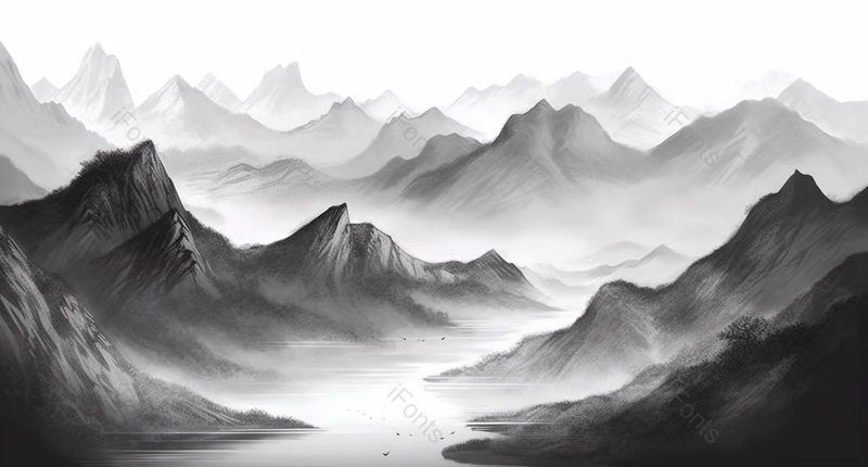朦胧的远山新中式水墨意境山水画,插画/手绘图,插画/手绘图库,插画/手绘图下载,插画/手绘